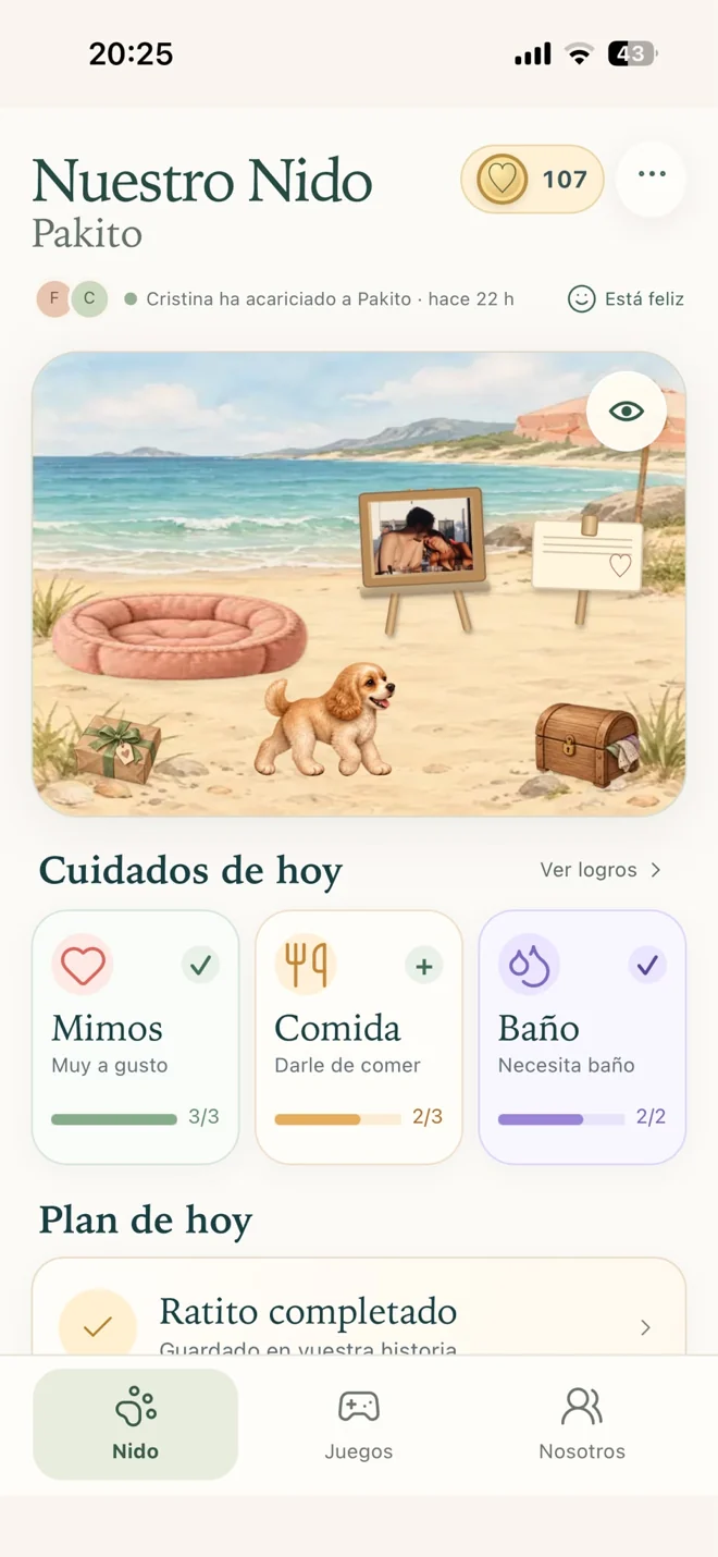Mascota compartida y tarjetas de mimos, comida y baño
