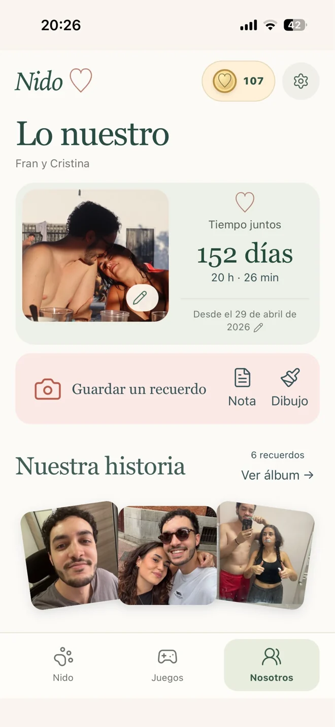 Sección real Lo nuestro, tiempo juntos, fotos y acceso a notas y dibujos